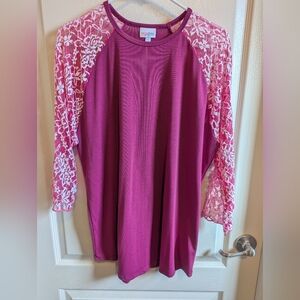 Mauve Top with White Lace Sleeves